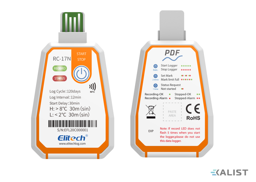 Jednorazový datalogger teploty Elitech RC-17-N s NFC