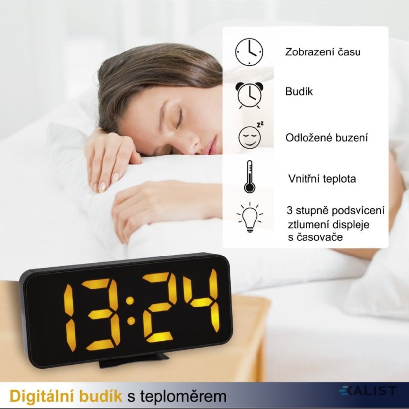 Digitálny budík TFA 60.2027.01 s teplomerom a veľkými číslicami LED