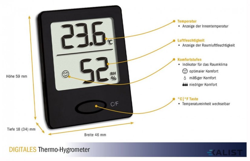 Digitální teploměr s vlhkoměrem černý TFA 30.5041.01