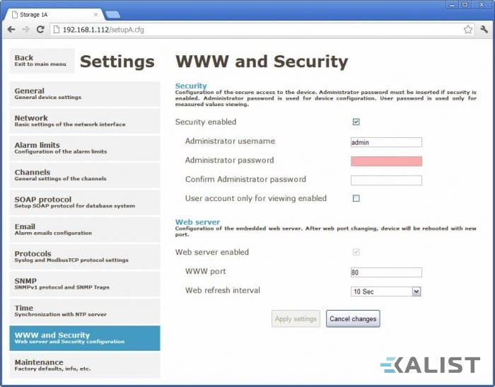 Web Sensor Comet P8511 teploty, vlhkosti s výstupem na Ethernet