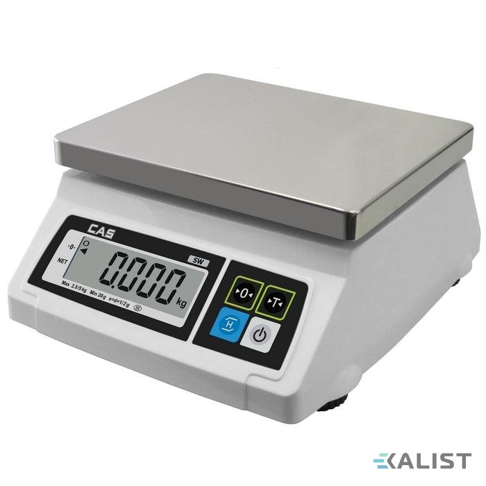 Kuchynská váha na porcie CAS SW 1S s úradným certifikátom - Vážení v dvoch rozsahoch: 2,5 kg / 5 kg