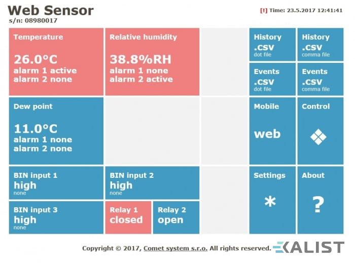 Comet H4531R 19" rackový snímač teploty s výstupom Ethernet a relé