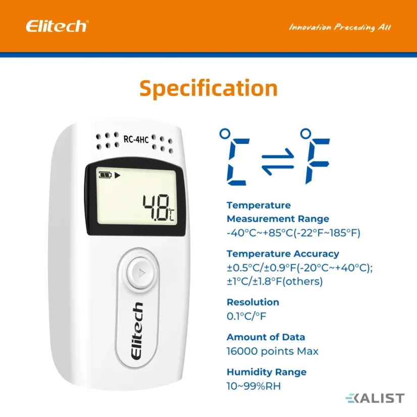 Elitech RC-4HC temperature, humidity data logger with external temperature probe