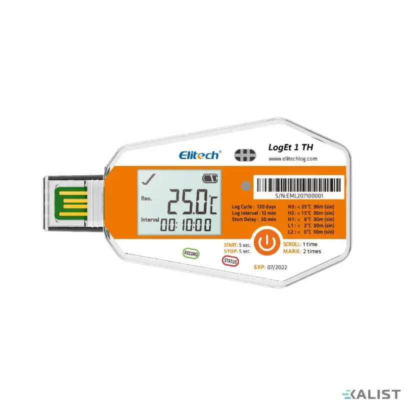 Disposable temperature and humidity data logger Elitech LogEt-1-TH with display