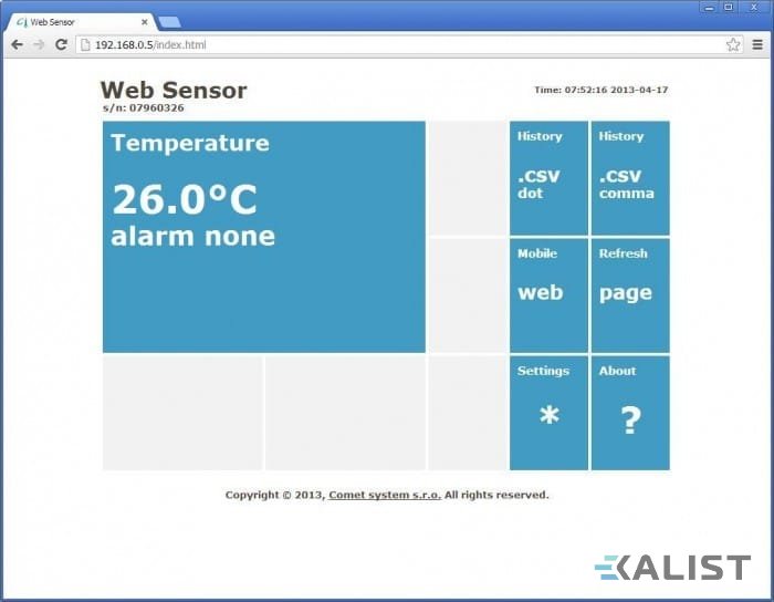 Web Sensor Comet T0510 teploty s výstupem na Ethernet