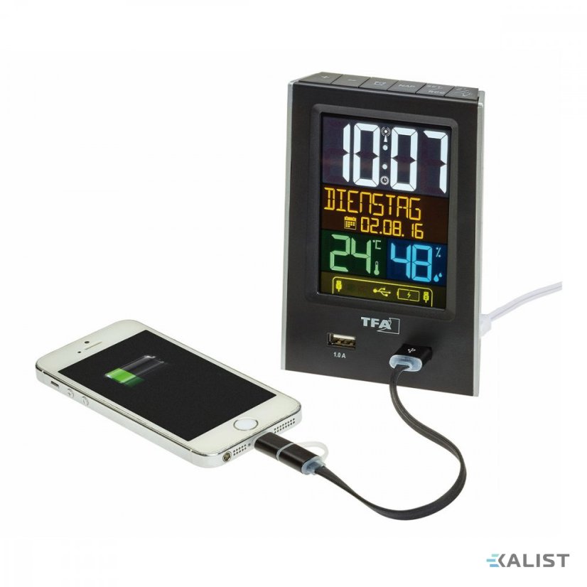 Digitálny budík s funkciou nabíjania telefónu TFA 60.2537.01