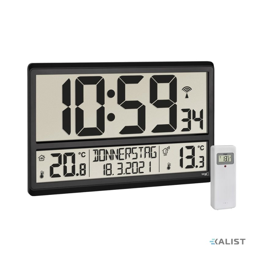 Nástenné hodiny TFA 60.4521.01 s vnútornou a vonkajšou teplotou