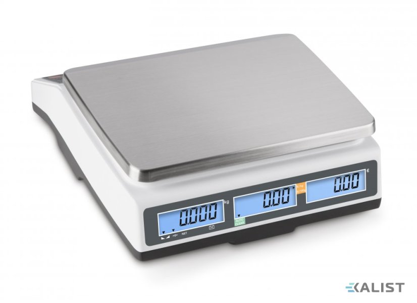 Obchodná počítacia váha Kern RPB-DHM, dvojrozsahová, overiteľná - Vážení v dvoch rozsahoch: 3 kg / 6 kg, Rozlíšenie - hmotnosť (dielik): 1 g / 2 g, overiteľný dielik: 1 g / 2 g, Rozmery vážiacej plochy: 204 x 263 mm, Trieda presnosti: Ⅲ.