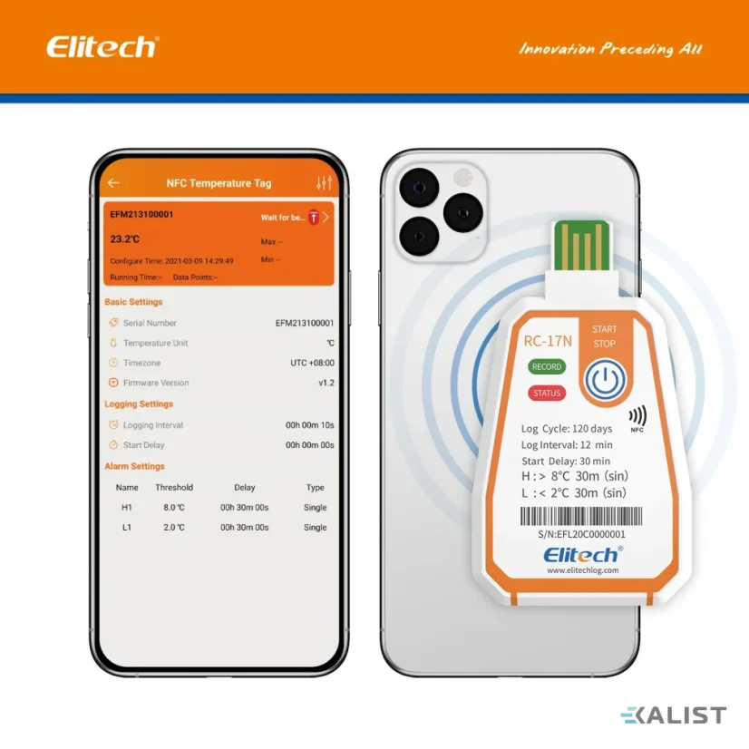 Jednorazový datalogger teploty Elitech RC-17-N s NFC