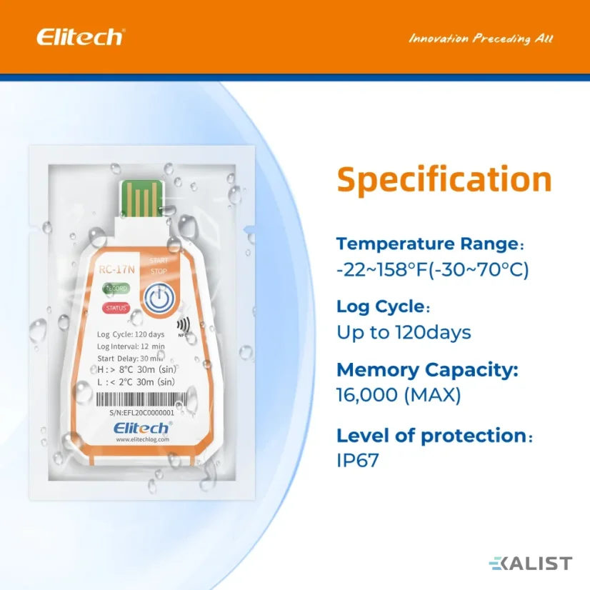 Elitech RC-17-N disposable temperature data logger with NFC