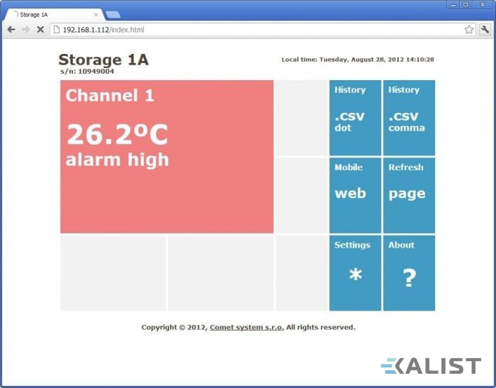 Web Sensor Comet P8511 teploty, vlhkosti s výstupem na Ethernet