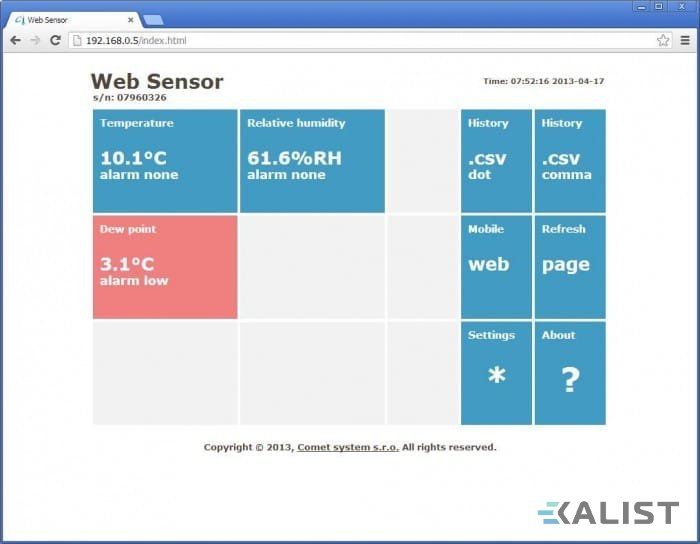 Web Sensor Comet T3511 teploty a vlhkosti s výstupem na Ethernet