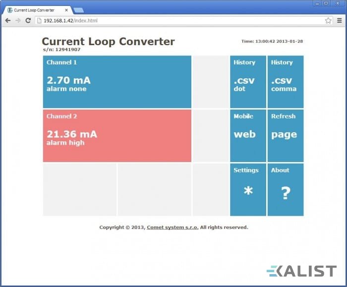 Web Sensor Comet P2520 převodník z proudových smyček 0-20mA