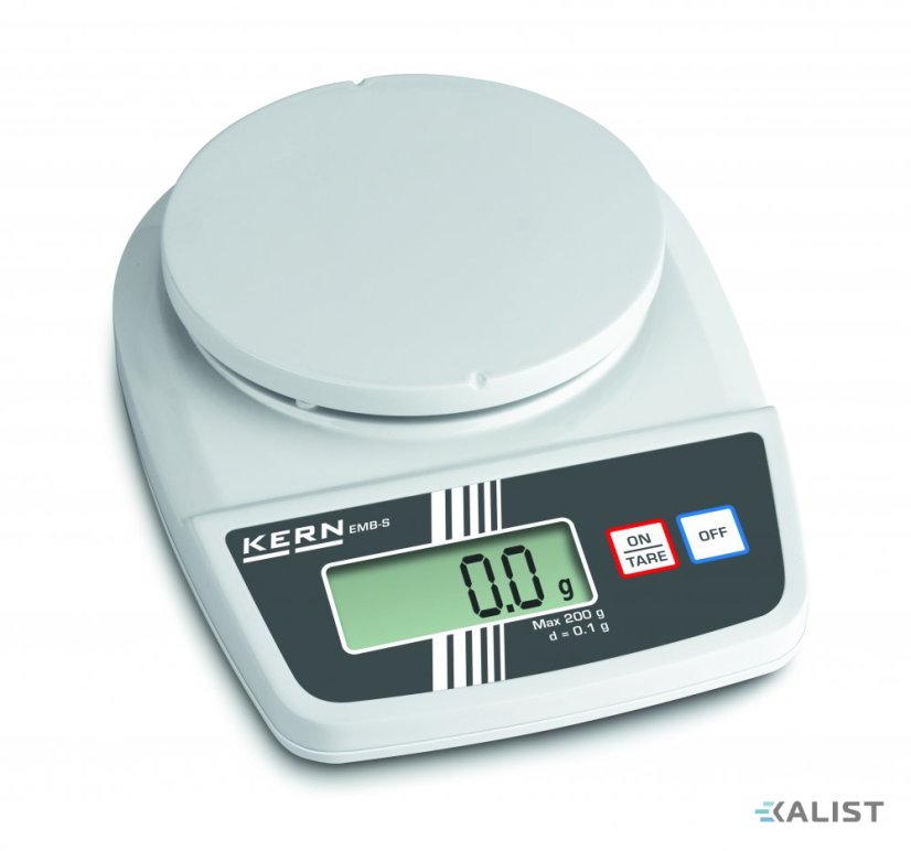 Laboratórna váha Kern EMB - Maximálna váživosť: 5,2 kg, Rozlíšenie - hmotnosť (dielik): 1 g, Rozmery vážiacej plochy: Ø 150 mm, Opakovateľnosť: 1 g, Linearita: ± 3 g