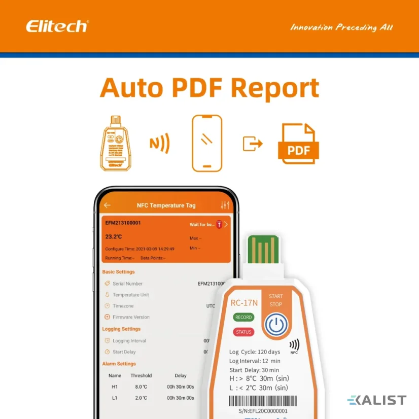 Jednorazový datalogger teploty Elitech RC-17-N s NFC