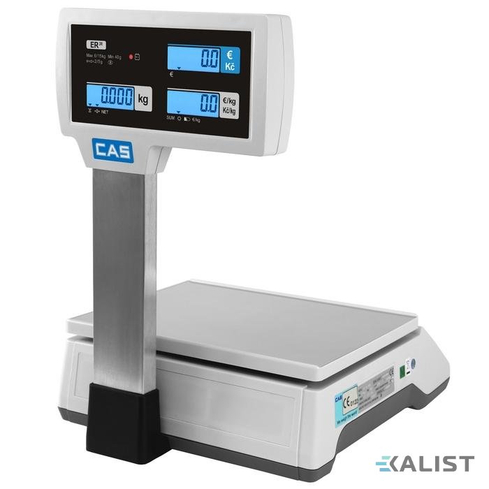 Obchodní váha CAS ER Junior úředně ověřená - Vážení ve dvou rozsazích: 6 kg / 15 kg, Konstrukce:: bez nožky