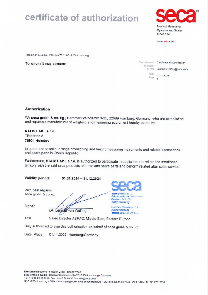SECA certificate of authorisation