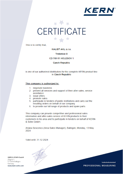 KERN & Sohn GmbH - certifikát o autorizaci